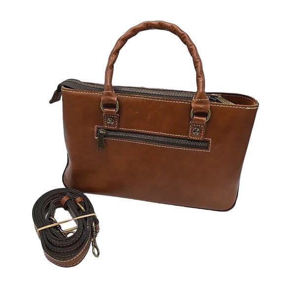 Patricia Nash Heritage Collection Angela Brown Leather Satchel Shoulder Handbag - Picture 1 of 10